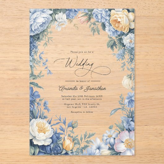 Powder Blue, Lemon Chiffon & Soft White Wedding アクリル招待状 (正面)