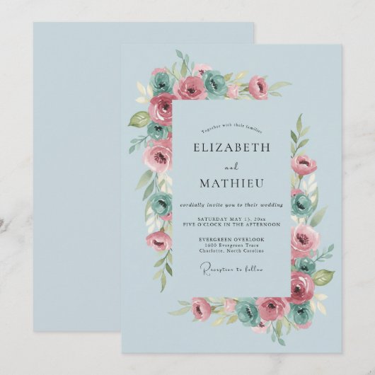 Powder Blue Lively Spring Wedding 招待状 (正面/裏面)