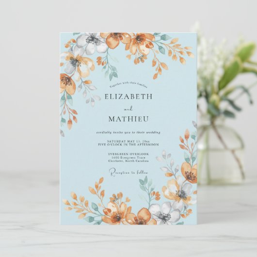 Powder Blue Painterly Summer Wedding 招待状 (スタンド正面)