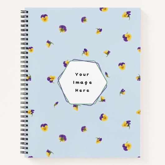Powder Blue Purple Yellow Viola Floral Pattern ノートブック (正面)