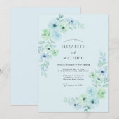 Powder Blue Radiant Botanical Wedding 招待状 (正面/裏面)