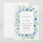 Powder Blue Serene Botanical Wedding 招待状 (正面/裏面)