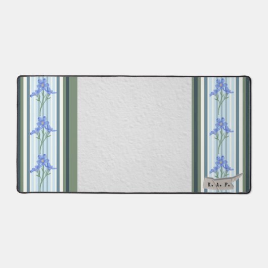 Powder Blue Striped Floral デスクマット (正面)