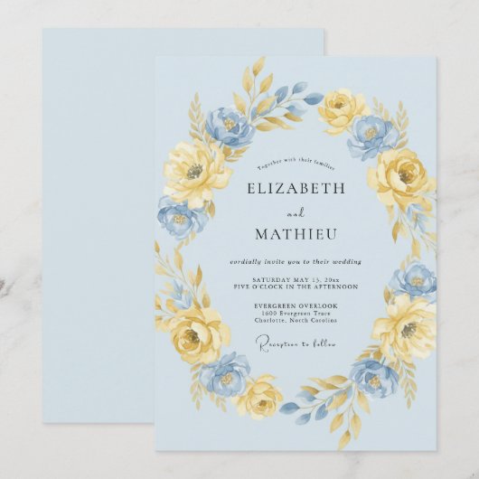 Powder Blue Sunny Spring Wedding 招待状 (正面/裏面)