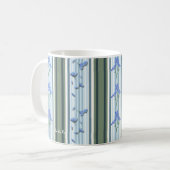 Powder Blue Teal Striped Floral Mug コーヒーマグカップ (正面左)