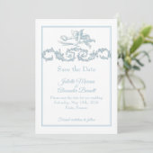 Powder Blue Toile de Jouy Cherub Save the Date Car セーブザデート (スタンド正面)