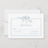 Powder Blue Toile de Jouy Cherub Wedding RSVP Card (正面)
