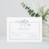 Powder Blue Toile de Jouy Cherub Wedding RSVP Card (スタンド正面)