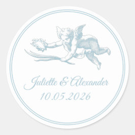 Powder Blue Toile de Jouy Cupid Classic Round Wedd ラウンドシール