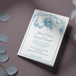 Powder Blue Toile de Jouy Paris Wedding Invitation 招待状