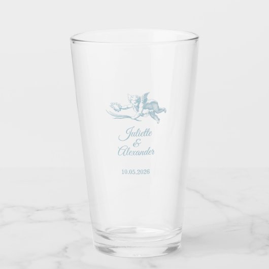 Powder Blue Toile de Jouy Wedding Glass Cup  タンブラーグラス (正面)