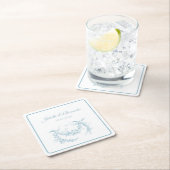 Powder Blue Toile de Jouy Wedding Paper Coasters スクエアペーパーコースター (インサイチュ)