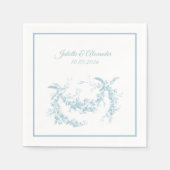 Powder Blue Toile de Jouy Wedding Paper Napkins スタンダードカクテルナプキン (正面)