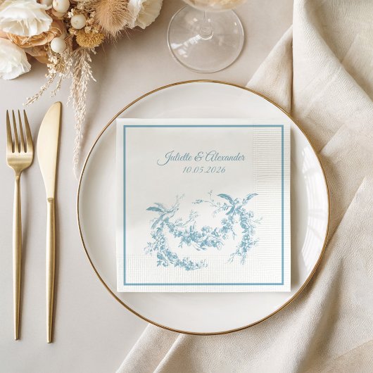 Powder Blue Toile de Jouy Wedding Paper Napkins スタンダードカクテルナプキン
