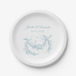 Powder Blue Toile de Jouy Wedding Paper Plates ペーパープレート