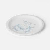 Powder Blue Toile de Jouy Wedding Paper Plates ペーパープレート (アングル)
