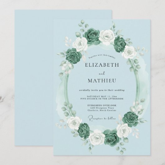 Powder Blue Tranquil Spring Wedding 招待状 (正面/裏面)