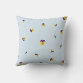 Powder Blue Yellow Purple Viola Floral Pattern クッション (裏面)