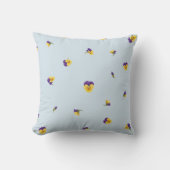 Powder Blue Yellow Purple Viola Floral Pattern クッション (正面)