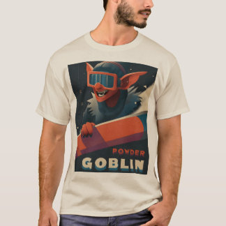 Powder Goblin Retro Ski Poster-Style T-Shirt Tシャツ