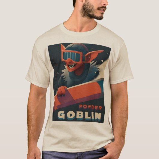 Powder Goblin Retro Ski Poster-Style T-Shirt Tシャツ (正面)