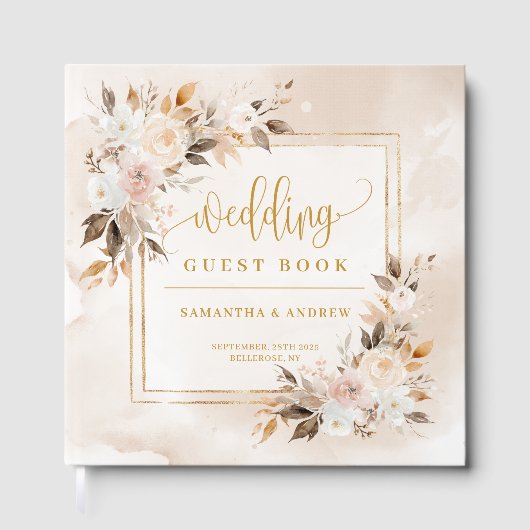 Powder Pink Fall Boho Bouquet Wedding Guest Book ゲストブック (正面)