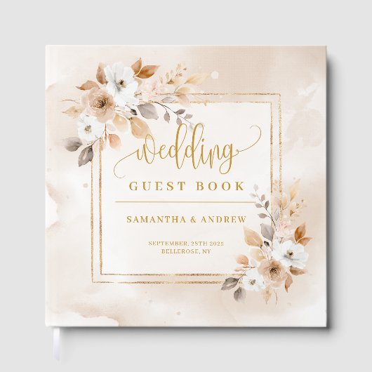 Powder Pink Fall Boho Wedding Guest Book with Gold ゲストブック (正面)