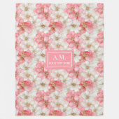 Powder Pink Flowers Elegant Monogram Blanket フリースブランケット (正面)
