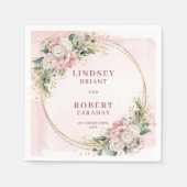Powder Pink Flowers Greenery with Gold Glitter Wed スタンダードカクテルナプキン (正面)
