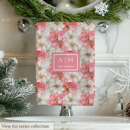 Powder Pink Gold Floral Towel Modern Wedding Gift バスタオルセット