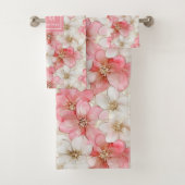 Powder Pink Gold Floral Towel Modern Wedding Gift バスタオルセット (インサイチュ)