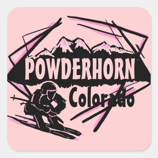 Powderhorn Coloradoピンクスキーロゴスタンプ スクエアシール (正面)