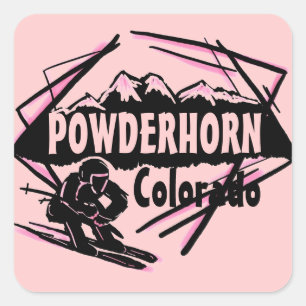 Powderhorn Coloradoピンクスキーロゴスタンプ スクエアシール