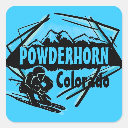 Powderhorn Coloradoブルースキーロゴスタンプ スクエアシール (正面)