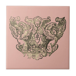 Powdery pink Angels – Coat of arms Emblem baroque タイル