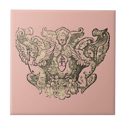 Powdery pink Angels – Coat of arms Emblem baroque タイル (正面)