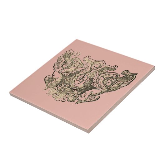 Powdery pink Angels – Coat of arms Emblem baroque タイル (側面)