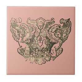 Powdery pink Angels – Coat of arms Emblem baroque タイル