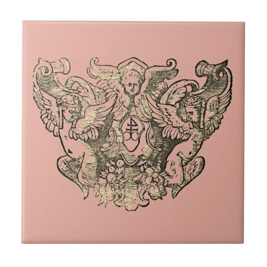 Powdery pink Angels – Coat of arms Emblem baroque タイル (正面)