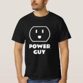 Power Guyソケットtシャツ。電気工事用おもしろいティー Tシャツ (正面)