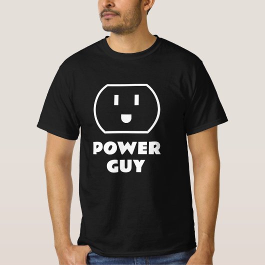 Power Guyソケットtシャツ。電気工事用おもしろいティー Tシャツ (正面)