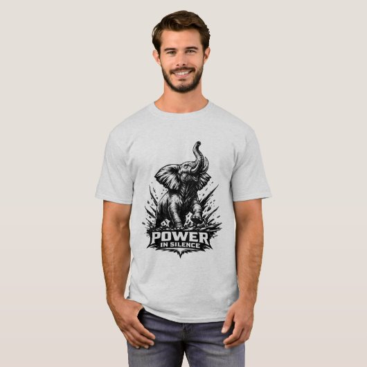 POWER IN SILENCE" Elephant Bold Strength & Wisdom  Tシャツ (正面フル)
