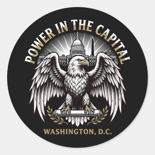 Power in the Capital Washington DC Bald Eagle Art ラウンドシール (正面)
