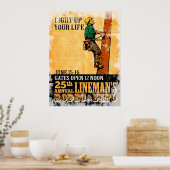 power lineman electrician repairman vintageポスター ポスター (キッチン)
