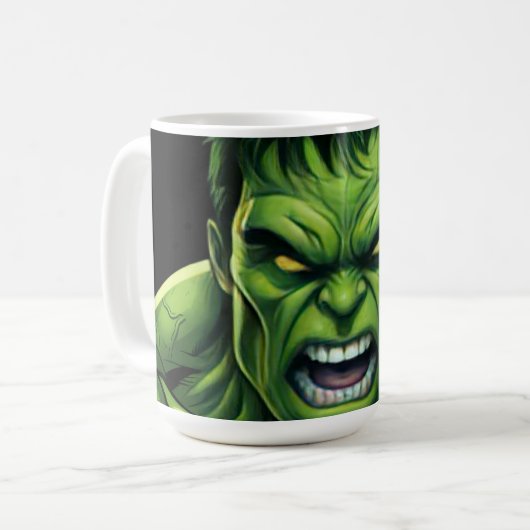 Power Monster Comic Mug – Green Muscular Creature コーヒーマグカップ (正面左)