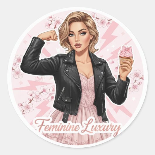 Power & Pink: Feminine Luxury Coquette Sticker ラウンドシール (正面)