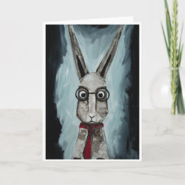 Power Tie. A rabbit with eye glasses and a red tie カード