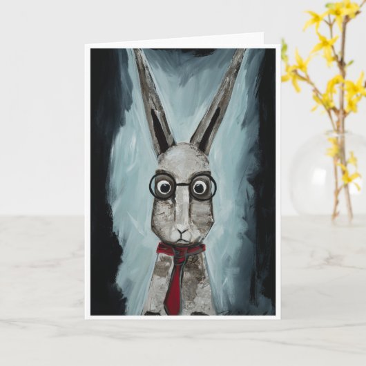 Power Tie. A rabbit with eye glasses and a red tie カード (黄色い花)