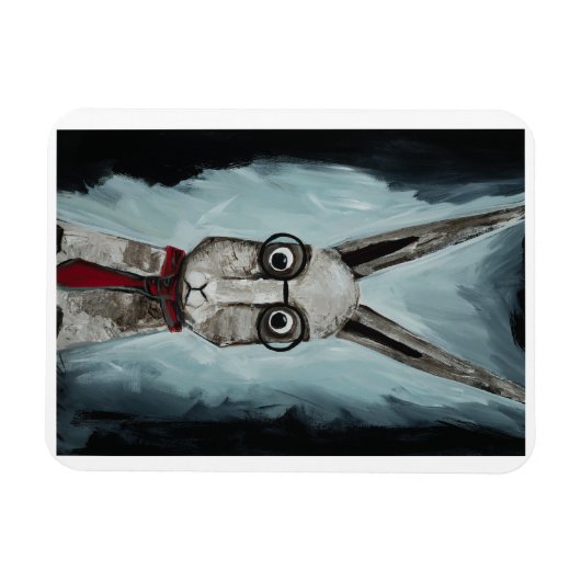 Power Tie. A rabbit with eye glasses and a red tie マグネット (横)