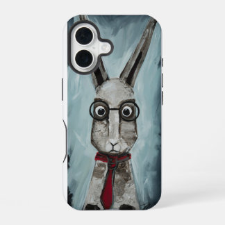 Power Tie. A rabbit with eye glasses and a red tie iPhone 16ケース